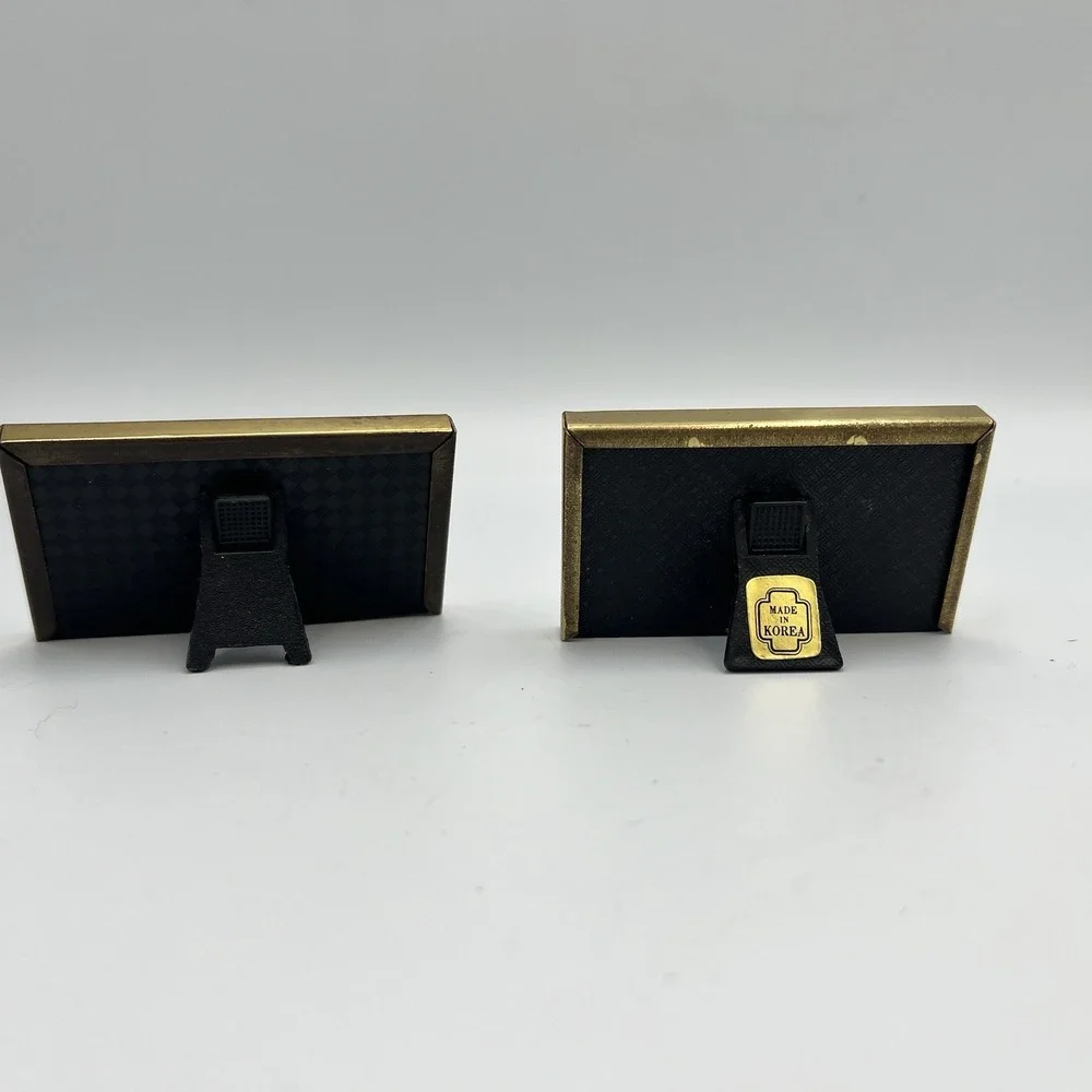 Vintage Solid Brass Double Heart Shaped Mini Picture Frame Lot of 2 Rectangle
